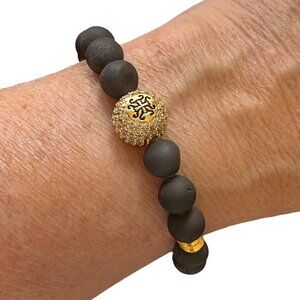 Rustic cuff Natural Druzy Stone Creamy Chocolate Logo Stretch Bracelet